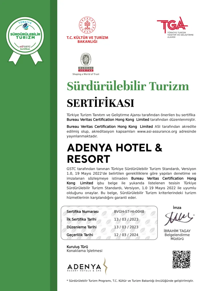 Belge / sertifika 1 — Adenya Resort Hotel