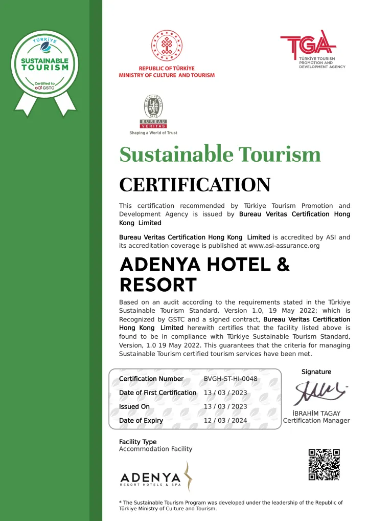 Belge / sertifika 2 — Adenya Resort Hotel